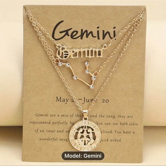 Gemini Zodiac Gold Necklace Set - Picture 1 of 2